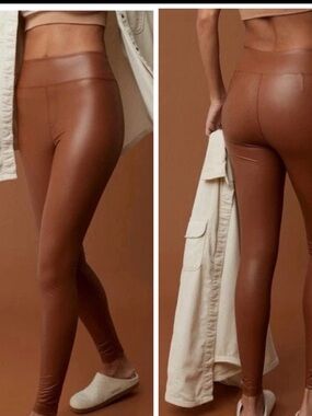 Offline by Aerie XL Brown Faux Leather Real Good High Waisted Ride  Leggings